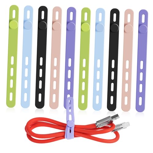 Paquete de 10 Bridas de Silicona para Cables Organizadores de Cables para Electrónica Gestión de Cables Reutilizables para Escritorio Oficina Hogar Color Aleatorio