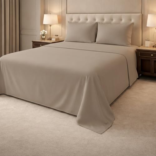 Image of 100% Cotton Premium Single Size Bedsheet with 2 Pillow Covers | Ultra-Soft, Breathable, Hotel-Quality Fabric | Elegant Collection for Bedroom Decor (Taupe Solid)