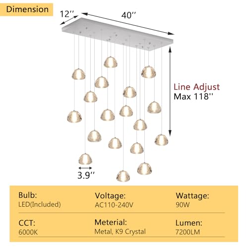 Image of Rectangular Crystal Chandeliers for Living Room Dining Room Light LED Pendant Lights Fixtures Lighting Chandelier for Foyer Entrance Silver