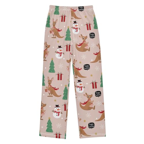 Merry Christmas Kangaroo Snowman Boys Long Pants Soft Trousers Elastic Waist Kids Lounge Bottoms with Pockets S-XL