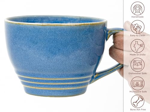 Image of Bodhi House Large Ceramic Coffee Mug | Microwave & Dishwasher Safe | Bone-Ash Free Cappuccino Mug | Multi-Purpose Food Grade Latte Coffee Mug Ideal for Daily Use & Gifting (500ml | Mid Blue)