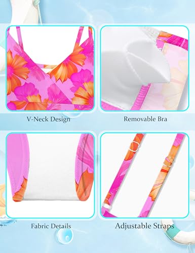 Image of Girls Swimsuit V Neck Bikini Set Color Block with Cover Up 3Pcs Bathing Suits