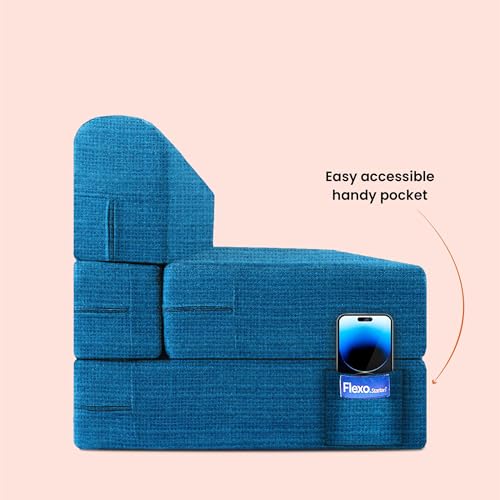 Image of Starlon 1 Seater Sofa Cum Bed Foldable 3-in-1 Sofa Bed with 1 Year Warranty, Washable Jute Fabric Cover & 1 Geometrical Pillows | Aqua Teal 3x6 Ft