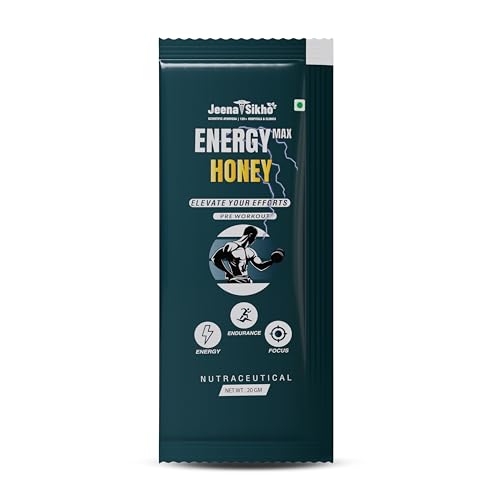 Image of Jeena Sikho Energy Max Honey with Caffeine | Pre Workout Energy Booster | Instant Energy, Stamina & Focus | Raw Honey Based Energy Sachets for Men & Women | 30 x 20g
