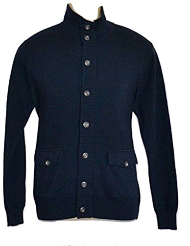 Perry Ellis Cotton Merino Premium Navy Sweater Mock Neck Jacket Cardigan Men (XL)