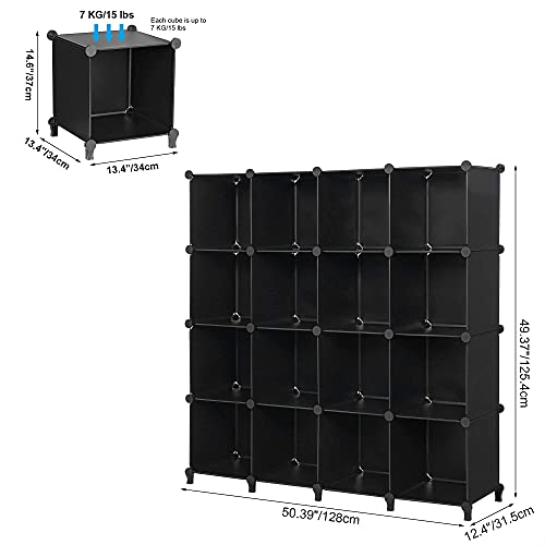 Anwbroad Cube Storage Organizer, 16-Cube Cubby Shelving Book Shelf Living Room, Closet Clothes Organizers, Kids Toys Craft Yarn Storage With Rubber Hammer For Bedroom Office Black Ulcs016B #TOP3