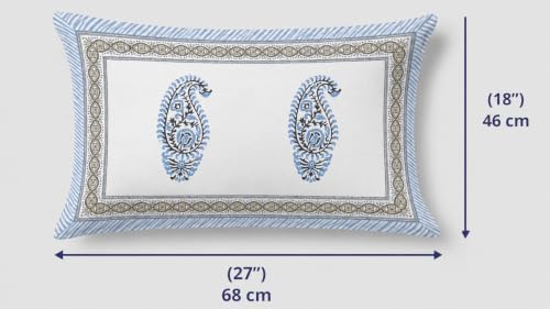 Image of ElanorHomes 180 TC Pure Cotton Pillow Covers Set of 2, Bedroom Pillows with Zip Closure, Soft Smooth Cool Breathable Pillowcases for Home (Blue Paisley Glow)