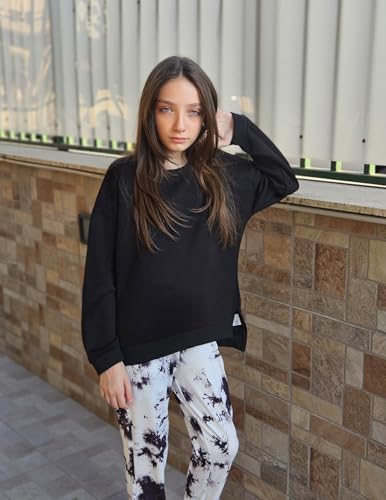 Image of Arshiner Girls Crewneck Sweatshirt Long Sleeve Pullover Tops Drop Shoulder Sweatshirts Side Split | Drop Shoulder Sweatshirt Cute Casual Sweatshirt Fall Winter Sweatshirts