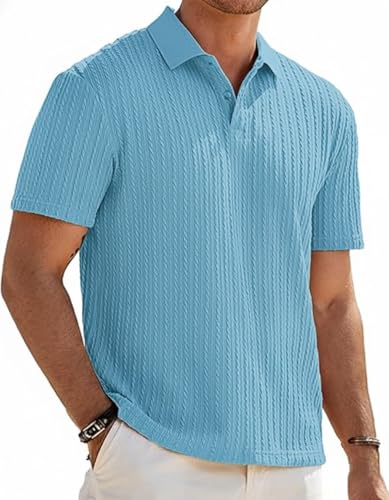 Image of Zilcon Mens Casual Polo Shirt Summer Short Sleeve Vacation Button Beach Knit Stretchy Golf Tshirts