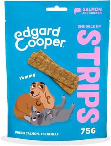 Edgard Cooper Hundeleckerli, Snuggle Up Strips Lachs 75g x 1 Adult Welpen Leckerlis, Getreidefrei, Natürliche Zutaten, hoher Proteingehalt und frisches Fleisch