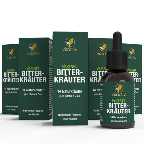 VITACTIV Bitterkräuter - Bittertropfen ohne Alkohol - Erlesene Kräuter plus Cholin & Zink - Bitterstoffe Tropfen nach Hildegard von Bingen - Ohne Künstliche Zusätze, Zuckerfrei, Vegan - 250ml VITACTIV Bitterkräuter - Bittertropfen ohne Alkohol - Erlesene Kräuter plus Cholin & Zink - Bitterstoffe Tropfen nach Hildegard von Bingen - Ohne Künstliche Zusätze, Zuckerfrei, Vegan - 250ml