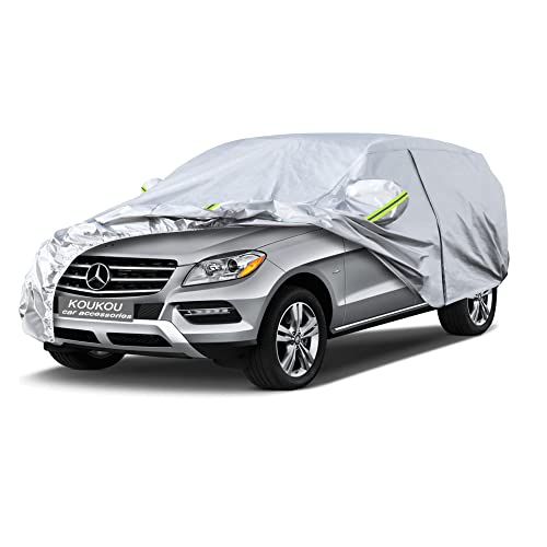 Image of KouKou 6 Layers Car Cover Custom Fit 1997-2015 Mercedes Benz ML Class, Waterproof All Weather for Automobiles, Sun Rain Dust Snow Protection. (Ships from US Warehouse, Arrive Within 3-7 Days), Silver