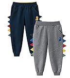 Fruitsunchen Toddler Boys Jogger Pants Dinosaur Splice Drawstring Elastic Sweatpants (1-Pack 2-Pack)