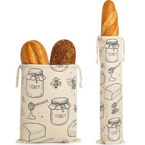 Eco-Friendly Natural Beeswax Bread Bags for Homemade Bread and Sourdough – Beeswax Wraps for Food, Biodegradable, Compostable, Aesthetic Patterns, Plastic-Free Packaging 2 Pack