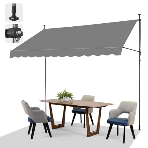 LEADZM Klemmmarkise,Balkon Markise ohne Bohren,300 x 150 cm,Wasserdicht,Sonnenschutz,UV-beständig,Höhenverstellbar mit Handkurbel,für Terrasse,Balkon,Garten,Laden,Wohnung,Grau