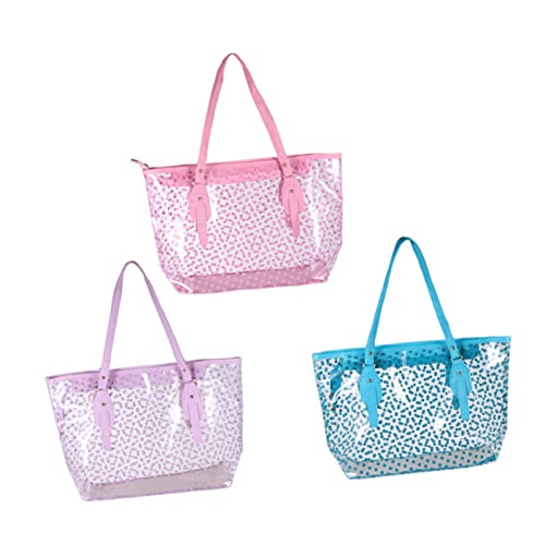 PVC Beach Bag for Women with Round Dots Pattern Sandproof Handbag Tote Fashionable and Spacious for Summer Beach and Daily Use