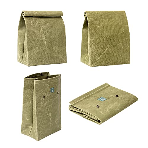 Lunch Box, Lunch Bag, Waxed Canvas / Large Capacity / Reusable / Lunch Bag For Kids Men Women - For Work / Office / School / Picnic (Olive) #TOP1