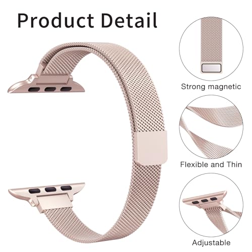 Image of for Apple Watch Band Series Ultra SE 8 7 6 5 4 3 2 1 38mm 40mm 41mm 42mm 44mm 45mm 49mm, Stainless Steel Slim & Thin Mesh Magnetic Clasp Strap Women and Girl Replacement Band for iWatch