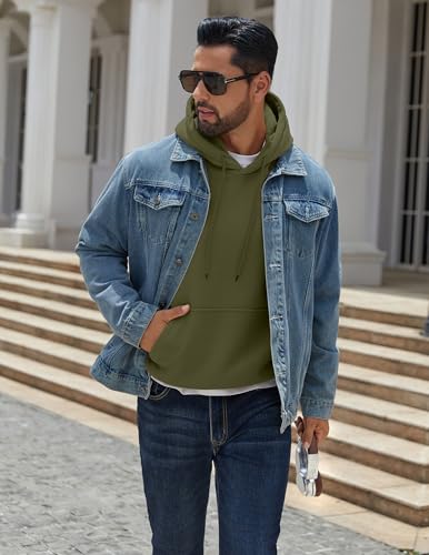 Image of COOFANDY Men Cotton Fleece Hooded Sweatshirt Casual Long Sleeve Hoodies Pullover Fashion Drawstring Hoodie with Kanga Pocket