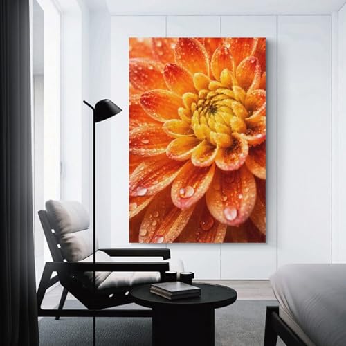 Tableau sur toile dahlia orange haute définition œuvre d'art moderne 50x75