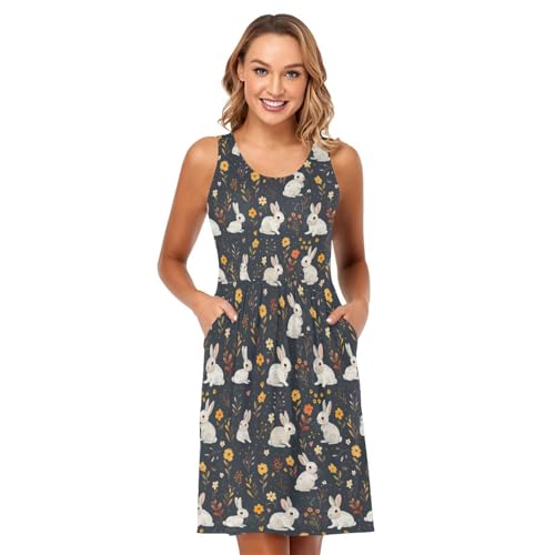 Image of ALAZA Women's Summer Dress Sun Dress Sleeveless with Pockets