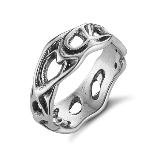 HZMAN Irregular Hollow-Out Stainless Steel Ring for Men & Women, Biker and Cocktail Party Fashion Jewelry, Unique Gift Ring in Sizes 11