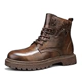 [VimLex] バイク ブーツ ライディングブーツ サイドジップ ハイカット ショートブー ツ 厚底 ブー ツ 防水 秋 冬用 ワークブ ーツ エンジニアブ ーツ ライディングシューズ レースアップ アンクル (ブラウン-身長アップ,26.5 cm)