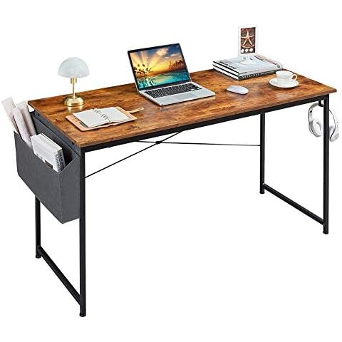 HOMCHWELL Study Computer Desk 40 inch Home Office Writing Small Desk，Modern Simple Style PC Table with A Storage Bag and Headphone Hook，Rustic Brown Cover