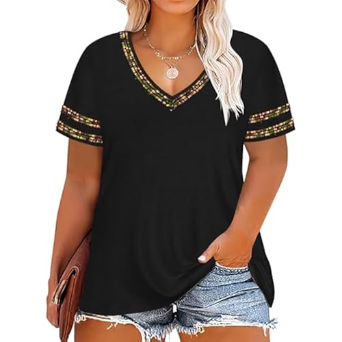 RITERA Plus Size Tops for Women Short Sleeve T Shirt Casual Summer V Neck Tunics Tees XL-6XL