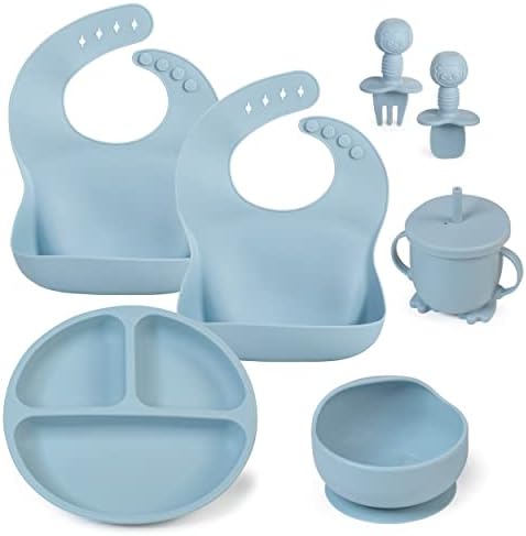 DUTCH 25 Baby Led Weaning - with bibs,divided,plate,bowl, sippy cup fork and spoon. Baby dishes- Silicone utensils for developmental milestones in self-feeding