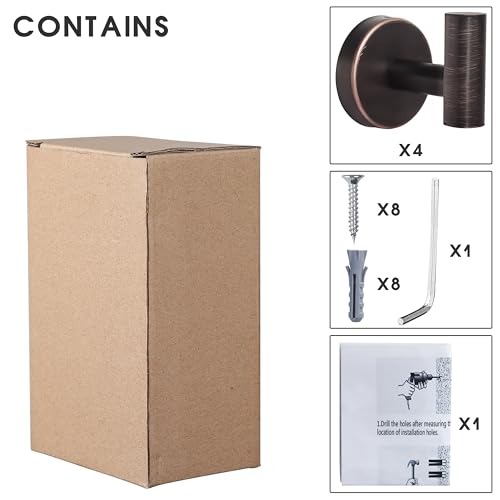 Image of Homagic Bathroom Robe Towel Hooks Coat Wall Hook Stainless Steel Heavy Duty Door Hanger Clothes Cabinet Closet Sponges Hook for Bathroom Bedroom Kitchen Hotel Pool 4 Packs (Oil Rubbed Bronze)