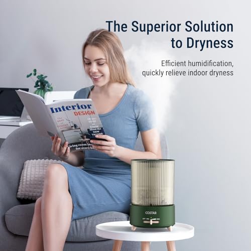 Image of COSTAR Humidifier for Room Moisture, Whisper-Quiet 4.2 Litres Cool Mist Ultrasonic Humidifier with Large Capacity Water Tank Humidity, Top Fill, Auto-Shut off, Cold & Cough Relief (Green)