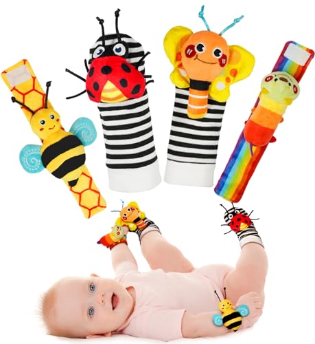 Juego de calcetines de sonajero de muñeca y buscador de pies, juguete perfecto para recién nacidos niños y niñas de 0 a 12 meses como regalo para baby shower, serie Garden Bug