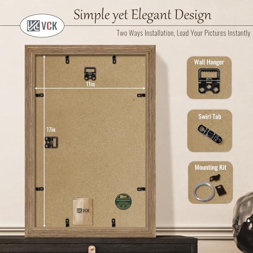 Image of VCK 11x17 Picture Frame Set of 3, Walnut Wood Frames, Gallery Wall Decor Photo Frames for Wall Mounting Horizontally or Vertically