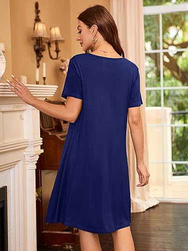 Image of Women's Summer Dresses 2026 Casual T Shirt Dress Short Sleeve Loose Flowy Sundress Swing Tunic Dress with Pockets Navy Blue