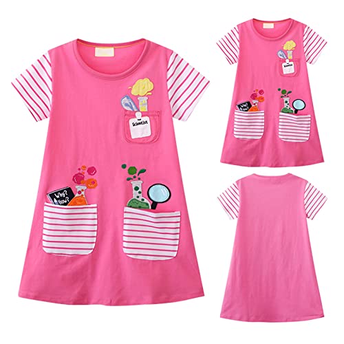 Little Girls Casual Cotton Dress Cartoon Print Short Sleeve Dress Toddler Summer T-Shirt Skirt Dresses2
