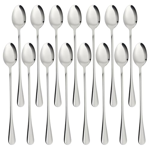 GTNCE 15 Piece Stainless Steel Spoon Set - Long Latte Macchiato Spoon (19.5 cm), Teaspoon, Cocktail/Ice Cream Spoon, Long Drink Spoon, Dishwasher Safe for Iced Coffee, Milkshake, Ice Cream Sundae