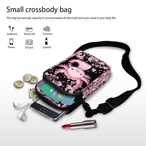 Image of Xpyiqun Axolotl Crossbody Purse Cell Phone Pouch for Women Shoulder Handbag Canvas Messenger Wallet Bags Cherry Blossom Cross Body Pouches Roomy Zipper Pocket