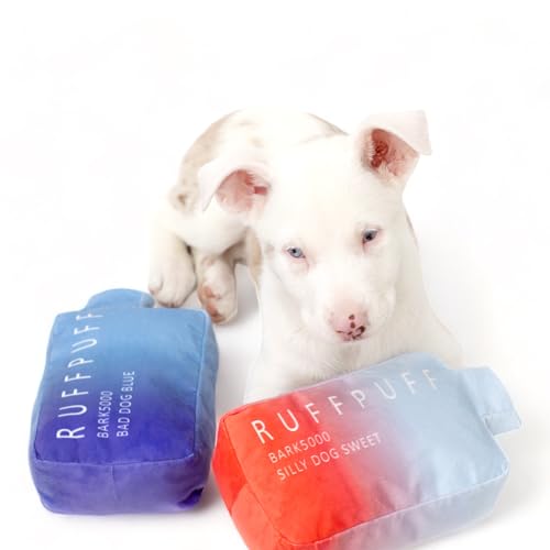 Ruff Puff Plüsch-Hundespielzeug – niedliche lustige Parodie mit Quietscher – Welpenspielzeug für Hundegeburtstag – (rot)