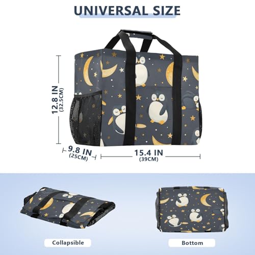 YETTASBIN Penguin Large Foldable Travel Tote Bag, Lightweight Waterproof Swim Pool Bag with Handles & Pocket for Beach Outdoor, Reusable Grocery Bag for Kitchen, Shopping3