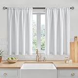 MRTREES Kurze Vorhänge Weiss Blickdicht Vorhang Küchenfenster Wasserabweisend Bistrogardine 2er H 90 x B 60 cm Scheibengardinen Weiß mit Stangendurchzug für Wohnzimmer Modern Küche Kurz Fenster