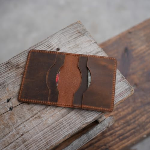 Image of JJNUSA Handmade Distressed Men's Minimalist Leather Wallet Card Holder Wallets for Gifts Brown Flower style2 (Brown2)