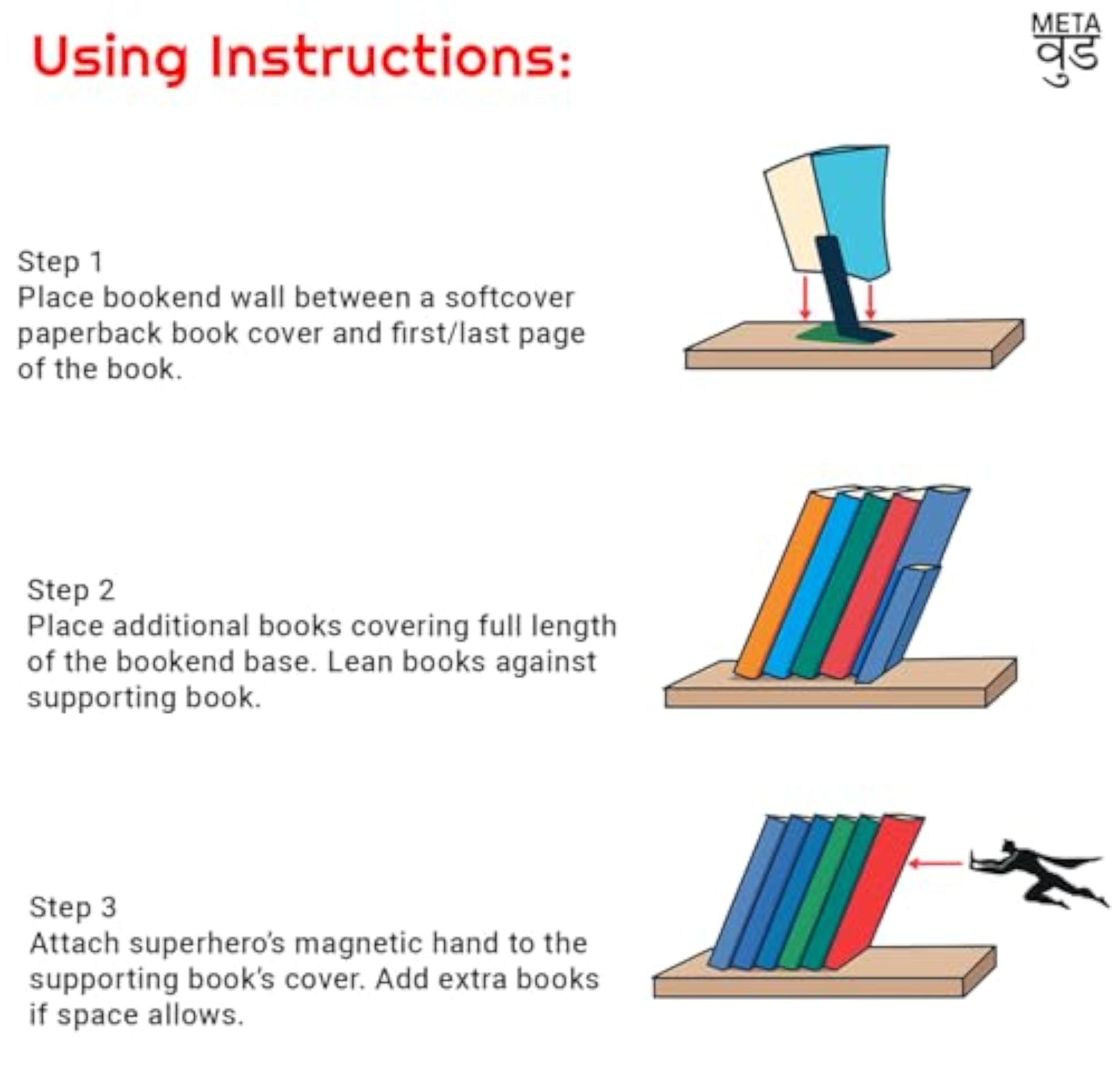 Superhero Book Ends Illusion Metal Bookends for Desk Holder