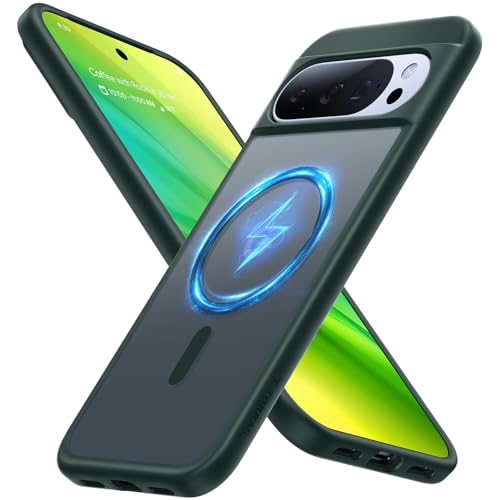 TORRAS Magnetic Shockproof for Google Pixel 10 Pro XL Case, Strong Magnet fit for MagSafe, 12FT Mil-Grade Protection, Slim Translucent Matte Case for Pixel 10 Pro XL with Multi-Color Buttons, Green