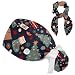 Christmas Trees and Gift Boxes Seamless Pattern Working Caps with Buttons, Long Hair Scrub Hats Ponytail Holder for Women
