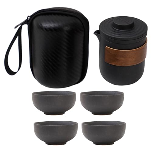 Tetera de porcelana portátil con tazas y bolsa protectora para viajes 2