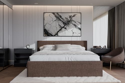 Cama tapizada Dona – Cama individual moderna con cajonera y cabecero tapizado (marrón moca noble 16), 180 x 900 cm
