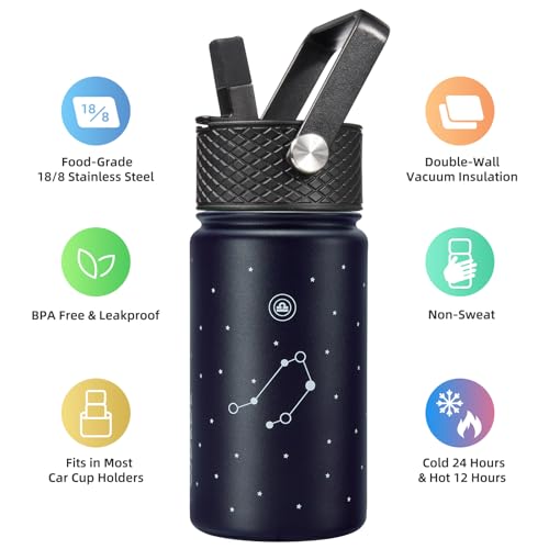 Image of BJPKPK Insulated Water Bottle, 15oz Stainless Steel with Straw Lid
