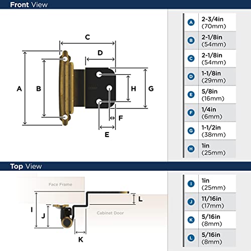 Amerock | Cabinet Hinge | 3/8 Inch (10 Mm) Inset Hinge | Antique Brass | 2 Pack | Self-Closing Hinge | Face Mount Hinge | Cabinet Door Hinge #TOP5
