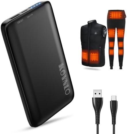 KOVNLO Battery Pack for Heated Vest, Ultra Thin Portable 5V 2A 10000mAh USB Power Bank, Charger for Heated Jacket,iPhone, Android